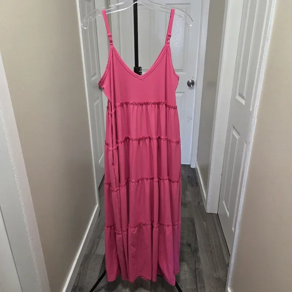 Zenana Hot Pink Tiered Maxi Dress Boho Flowy Sleeveless Spaghetti Strap Summer - Picture 7 of 9